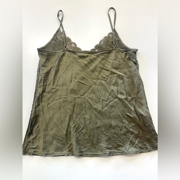 Max & Moi Paris Olive Green Lace Trim Silk Babydoll Camisole Tank Top Y2K Style - Picture 2 of 8
